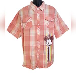 Disney Parks Plaid‎ Short Sleeve Button Down Shirt sz XXL